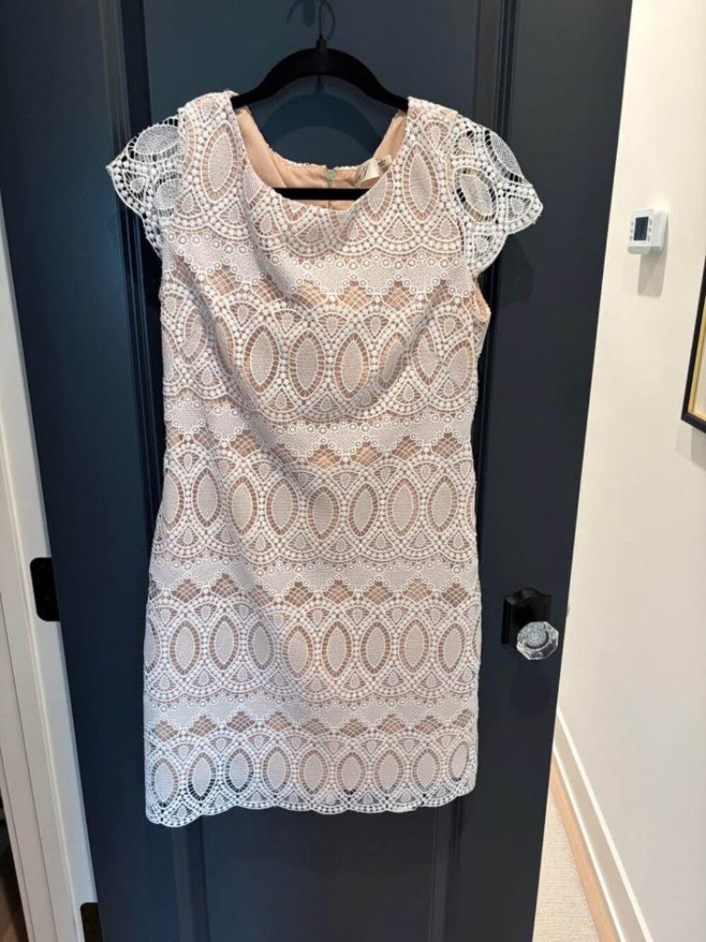 Eliza J White Lace Overlay Sheath Dress – Size 6